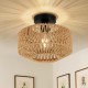 Boho Light Fixtures Ceiling Mount,Mini Rattan Chandelier Light Fixture with Dimmable LED Bulb,Hand Woven Ceiling Light Fixtures Flush Mount for Hallway Bedroom Kitchen Entryway Living Room