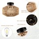 Boho Light Fixtures Ceiling Mount,Mini Rattan Chandelier Light Fixture with Dimmable LED Bulb,Hand Woven Ceiling Light Fixtures Flush Mount for Hallway Bedroom Kitchen Entryway Living Room