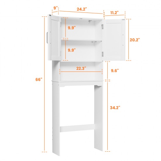 Over The Toilet Storage Cabinet with Barn Doors,24.2''W Free Standing Toilet Storage Shelf Space Saver with Adjustable Bottom Bar, White