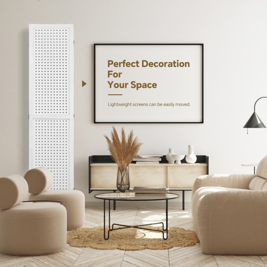 6 Panel Room Divider, 5.6Ft Pegboard Display Wooden Room Divider Folding Privacy Screen Room Divider Freestanding Peg Board Display for Trade Show Craft Show Home Wall Organizer,Elegant White