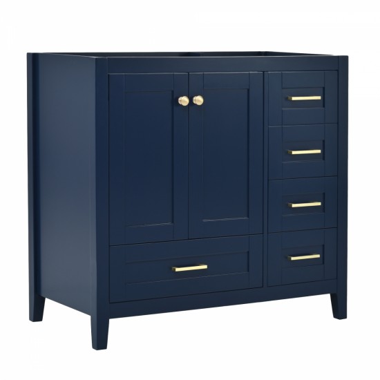 36'' Bathroom Vanity without Sink, Modern Bathroom Cabinet with 4 Drawers, Freestanding Wood Bathroom Vanity, Blue (NOT INCLUDE BASIN)