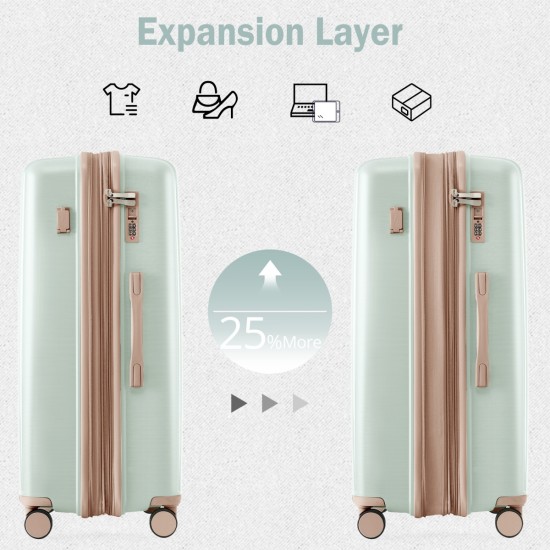 Luggage Sets 3 Piece Suitcase Set 20/24/28 with USB Port,Carry on Luggage Airline Approved,PP Lightweight Suitcase with Spinner Wheels,grey green and golden