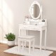 Vanity Table Set with 4 Drawer, Makeup Dressing Table w/Cushioned Stool, Girls Women Bedroom Furniture Set Oval Mirror