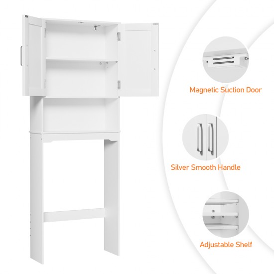 Over The Toilet Storage Cabinet with Barn Doors,24.2''W Free Standing Toilet Storage Shelf Space Saver with Adjustable Bottom Bar, White