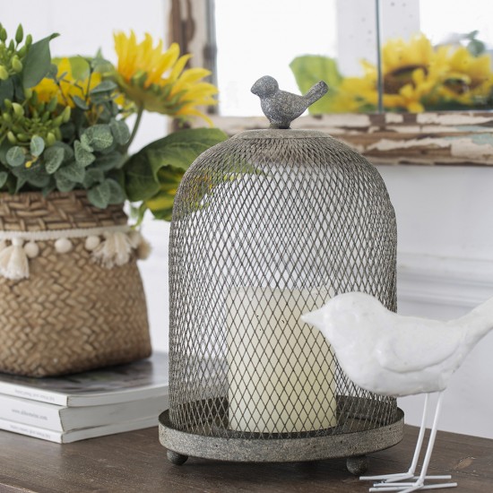 Set of 2 Ophira Sparrow Antique Gray Mesh Candle Holders, L: D8.5x13 Inch  S: D7x10 Inch