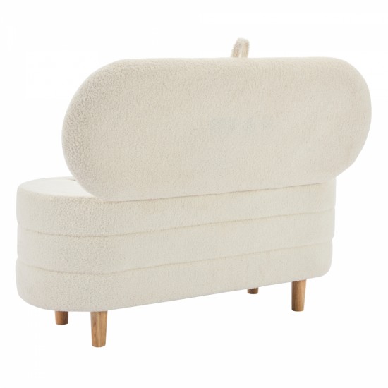 Elegant Upholstered Sherpa Fabric  Storage Ottoman with Wood Legs, Storage Bench for Bedroom, Living Room, White