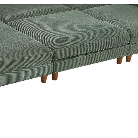 Living Room Furniture 1pc Cocktail Ottoman Sage Color Corduroy Cushion Extra Large Ottoman Wood Legs