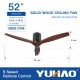 52 Inch YUHAO Farmhouse Rustic Ceiling Fan without Light - Matte Black with Solid Wood Blade