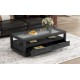 U-Can Modern Wood Coffee Table with 2 Drawers ,Minimalist Display Coffee Table with Transparent Tempered Glass, Open Storage Shelf for Living Room