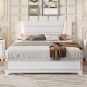 Queen Size PU Upholstered Bed, Headboard with LED Light Strips and Sparkling Shiny Decoration, No Box Spring Required, White(Expected Arrival Time:8.5)