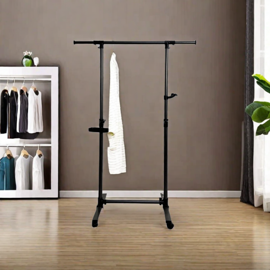 Short Clothing Racks for Hanging Clothes with Bottom Shelves and Wheels Heavy Duty Rolling Clothes Rack Kids Clothing Rack for Adult Coat, Closet, Wardrobe--Black