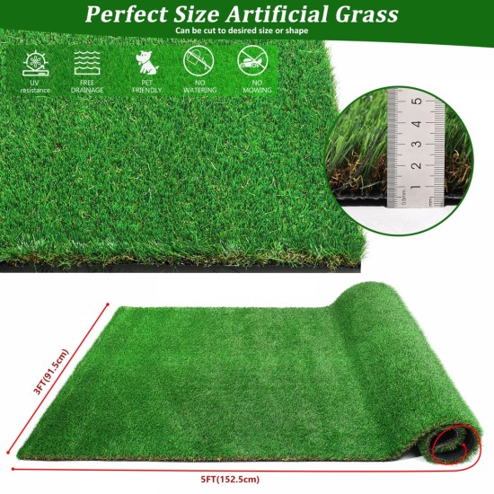 3FTX5FT Outdoor Artificial Grass Runner Rug, Thick Realistic Fake Grass Roll Decor Patio Balcony Garden Lawn, Dog Pets Turf Drain Mat, 1.38 Inch Pile Height