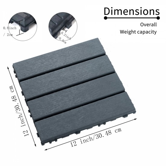 Plastic Interlocking Deck Tiles, 44 Pack 12 Inchx12 Inch Waterproof Patio Deck Tiles for Outdoor, Poolside, Balcony, Backyard - Easy Installation, High Load-Bearing Capacity, All-Weather Use