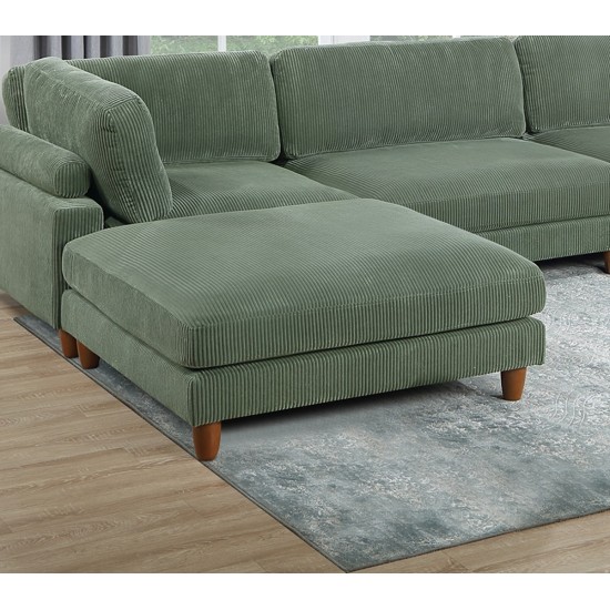 Living Room Furniture 1pc Cocktail Ottoman Sage Color Corduroy Cushion Extra Large Ottoman Wood Legs