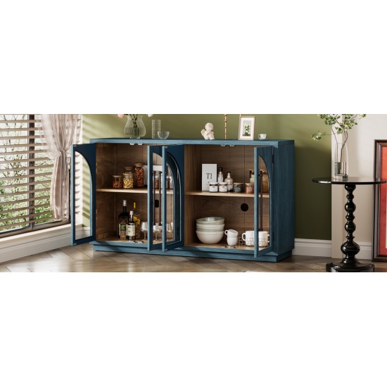 TREXM 4-Door Large Storage Retro Sideboard with Metal Handles and Adjustable Shelves for Kitchen, Dining Room and Living Room (Navy)