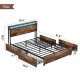 Full Bed Frame, Storage Headboard with Charging Station, Solid and Stable, Noise Free, No Box Spring Needed, Easy Assembly