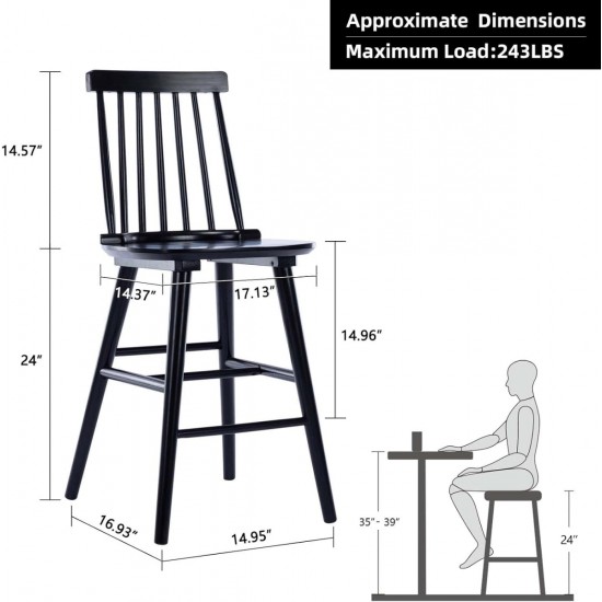 Wood Bar Stools Set of 2,Farmhouse Counter Stools 24