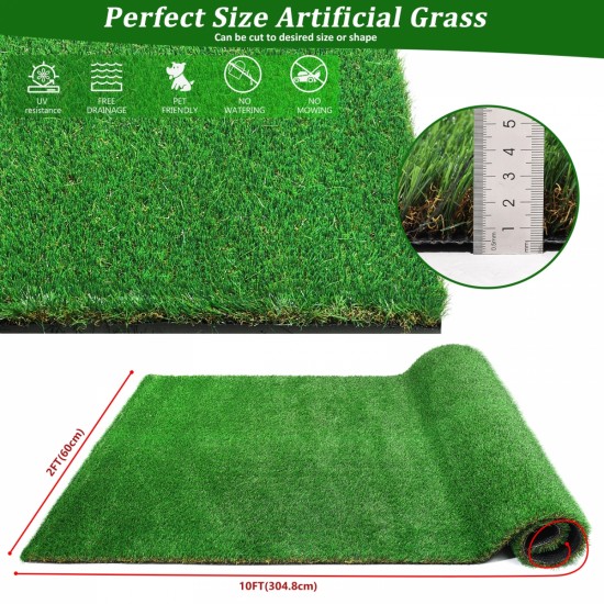 2FTX10FT Outdoor Artificial Grass Runner Rug, Thick Realistic Fake Grass Roll Decor Patio Balcony Garden Lawn, Dog Pets Turf Drain Mat, 1.38 Inch Pile Height