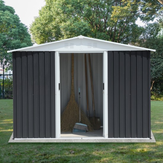 Outdoor Storage Garden Shed 8FTx6FT Apex Roof Grey