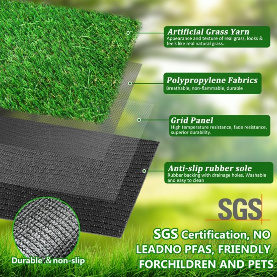 3FTX5FT Outdoor Artificial Grass Runner Rug, Thick Realistic Fake Grass Roll Decor Patio Balcony Garden Lawn, Dog Pets Turf Drain Mat, 1.38 Inch Pile Height