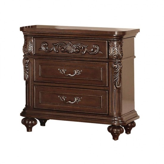 Traditional Antique Walnut 1pc Nightstand Bedroom Furniture Cherry Veneer 2-Drawers Hanging Pull Bedside Table