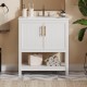 30-Inch White Bathroom Vanity with Ceramic Sink and Versatile Storage - Ideal for Small Bathrooms