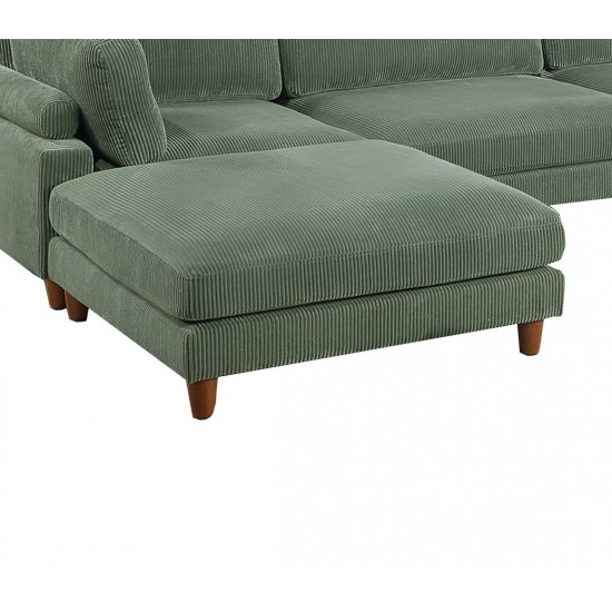 Living Room Furniture 1pc Cocktail Ottoman Sage Color Corduroy Cushion Extra Large Ottoman Wood Legs