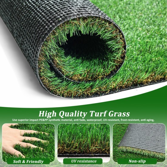 4FTX10FT Outdoor Artificial Grass Runner Rug, Thick Realistic Fake Grass Roll Decor Patio Balcony Garden Lawn, Dog Pets Turf Drain Mat, 1.38 Inch Pile Height