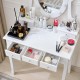 Makeup Vanity Desk and Stool Set, Vanity Mirror with Lights and Table Set, Small Vanity Table for Bedroom (White)