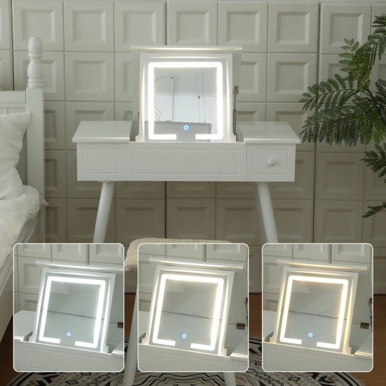 Vanity Desk Set with LED Lighted Mirror & Power Outlet, Flip Top Makeup Vanity Table with Drawers & Cabinet, for Bedroom, Bathroom,