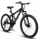 Ecarpat Mountain Bike 27 Inch Wheels, 21-Speed Full Suspension Mens Womens Trail Commuter City Mountain Bike, Carbon Steel Frame Disc Brakes Grip Shifter Front Fork Rear Shock Absorber Bicycles