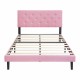 Full Size Upholstered Platform Bed Frame with Modern Button Tufted Linen Fabric Headboard, No Box Spring Needed, Wood Slat Support, Easy Assembly, pink