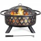 Fire Pit 36in Outdoor Wood Burning Fire Pits Wood Large Fire Bowl for Outside BBQ Bonfire Patio with Mesh Spark Screen, Poker and Rain Cover