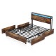 Full Bed Frame, Storage Headboard with Charging Station, Solid and Stable, Noise Free, No Box Spring Needed, Easy Assembly