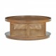 U-Can 37'' Wooden Mid-Century Modern Coffee Table, Round Cane Coffee Table with PE Rattan Side for Living Room,Brown