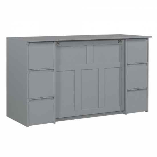 Twin Size Murphy Bed with Drawers, Cabinets and USB Ports,Gray