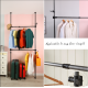 Telescopic Garment Rack, Heavy Duty Design Movable DIY By Hand No Damage to Wall Ceiling Hanging Rail, 31-47in Wide Adjustable, 120 Kilogram Loading, Reach Hook Included,Black