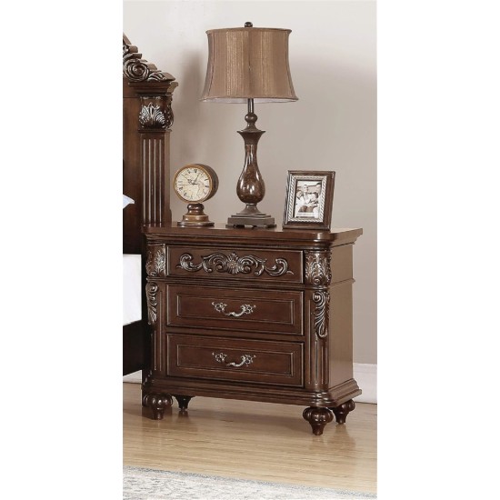 Traditional Antique Walnut 1pc Nightstand Bedroom Furniture Cherry Veneer 2-Drawers Hanging Pull Bedside Table