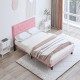 Full Size Upholstered Platform Bed Frame with Modern Button Tufted Linen Fabric Headboard, No Box Spring Needed, Wood Slat Support, Easy Assembly, pink