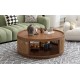 U-Can 37'' Wooden Mid-Century Modern Coffee Table, Round Cane Coffee Table with PE Rattan Side for Living Room,Brown