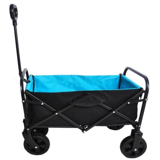 Mini Folding Wagon Garden Shopping Beach Cart (black+blue)