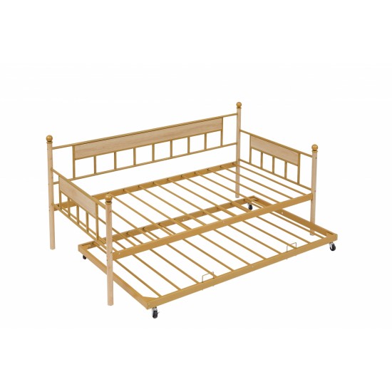 Daybed, sofa bed metal framed with trundle twin size, golden, 77'' L x 40.6'' W x 14.5''H