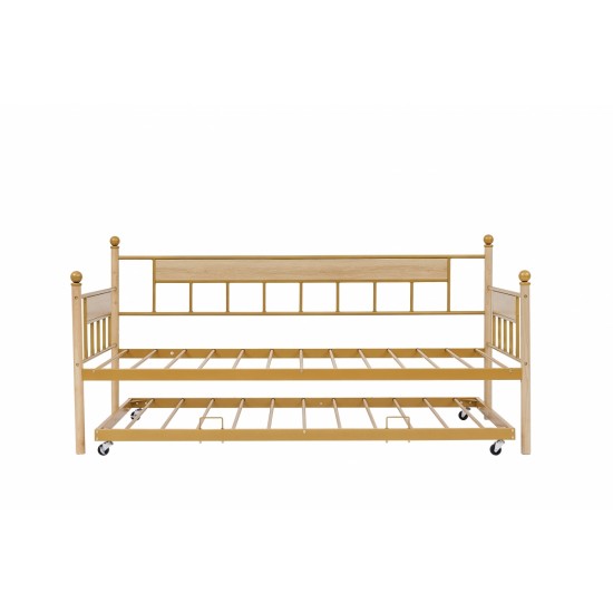 Daybed, sofa bed metal framed with trundle twin size, golden, 77'' L x 40.6'' W x 14.5''H