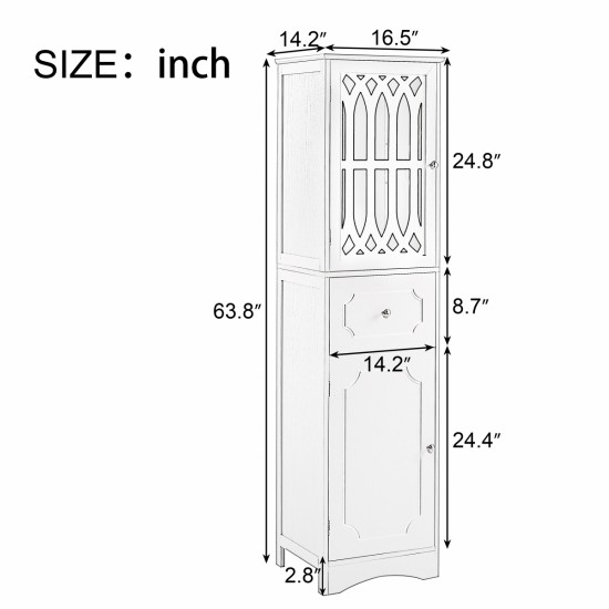 Tall Bathroom Cabinet, Freestanding Storage Cabinet with Drawer and Doors, MDF Board, Acrylic Door, Adjustable Shelf, Black