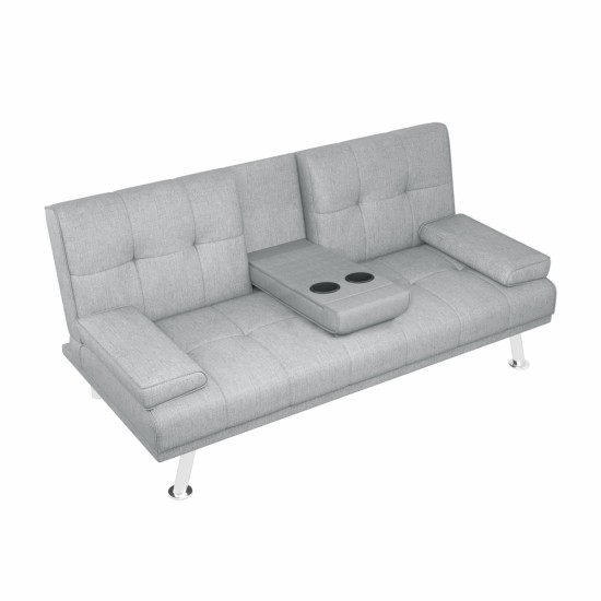 LIGHT GREY FOLDABLE SOFA BED WITH CUP HOLDER