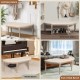 48 Inch Halfmoon Entryway Bench Tufted Semi Circle Ottoman Bench Seat French Style Upholstered Bed End Bench for Foyer Mudroom Bedroom