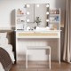 Vanity Desk Set Stool & Dressing Table with LED Lighting Mirror Drawer and Compartments Modern Wood Cosmetic Table Chest of Drawers White Color