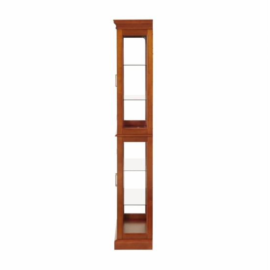 Curio Cabinet Lighted Curio Diapaly Cabinet with Adjustable Shelves and Mirrored Back Panel, Tempered Glass Doors (Walnut, 6 Tier), (E26 light bulb not included)