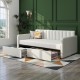 Flora Upholstered Daybed with 2 Drawers, Twin, Ivory Boucle, Ribbed Tufted Backrest, Daybed in Lavish Modern Design