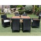 EELIFEE 7 piece Outdoor Patio Wicker Dining Set Patio Wicker Furniture Dining Set w/Acacia Wood Top